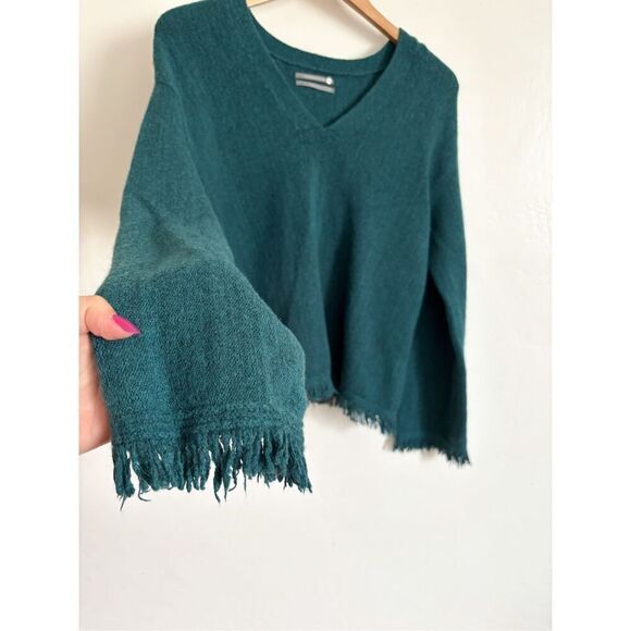 Anthropologie Joy fringed v neck teal sweater size small - Picture 4 of 8